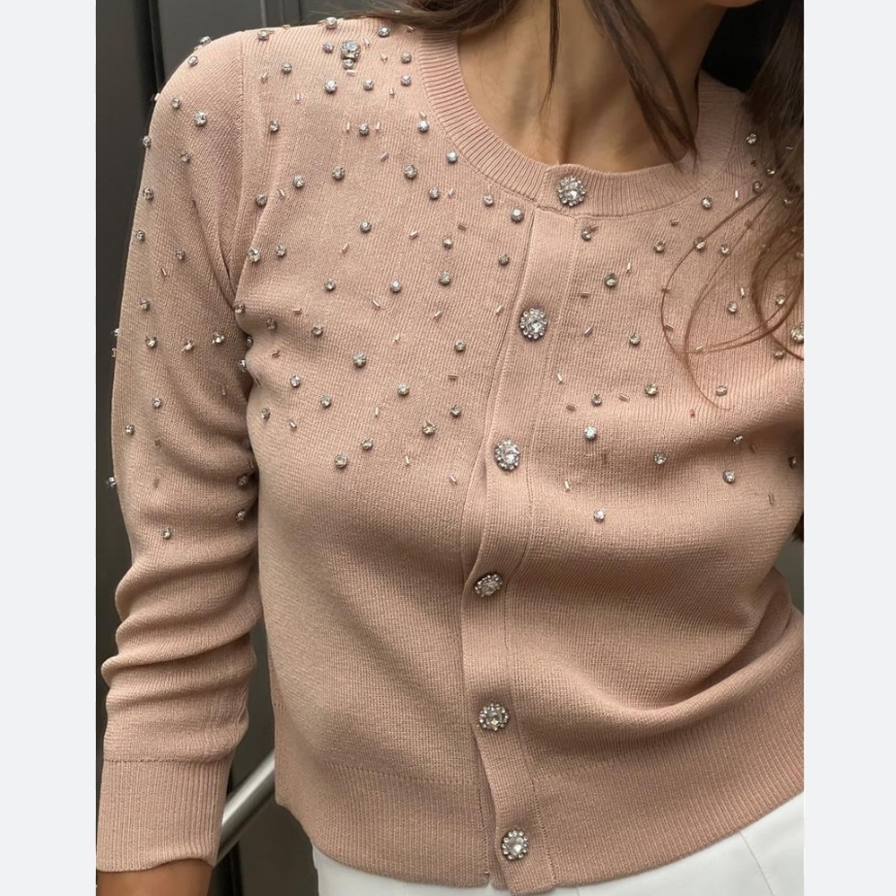 Zara beaded rhinestone knit cardigan
